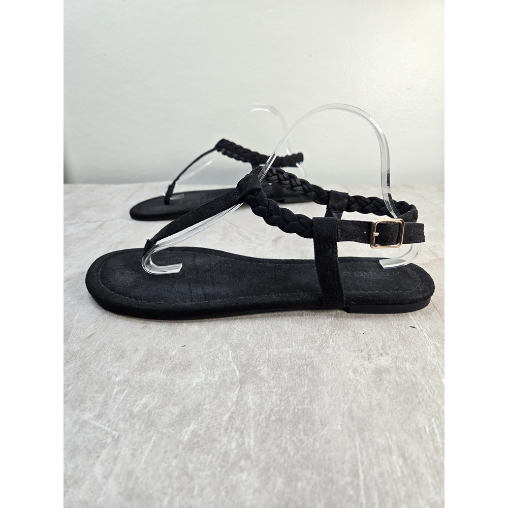 Torrid Braided Thong Sandals 11 Wide Fit Black Faux Suede Flat Casual Bohemian